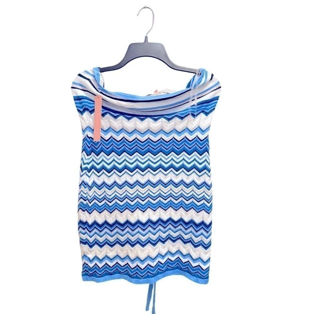 Crave Fame Blue & White Chevron Open Weave Knit Halter Dress- Size Large - Picture 5 of 6